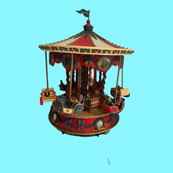 Vtg Mr Christmas Holiday Fair Carousel Flying Sleighs Merry Go Round 1996 VIDEO - Picture 10 of 13